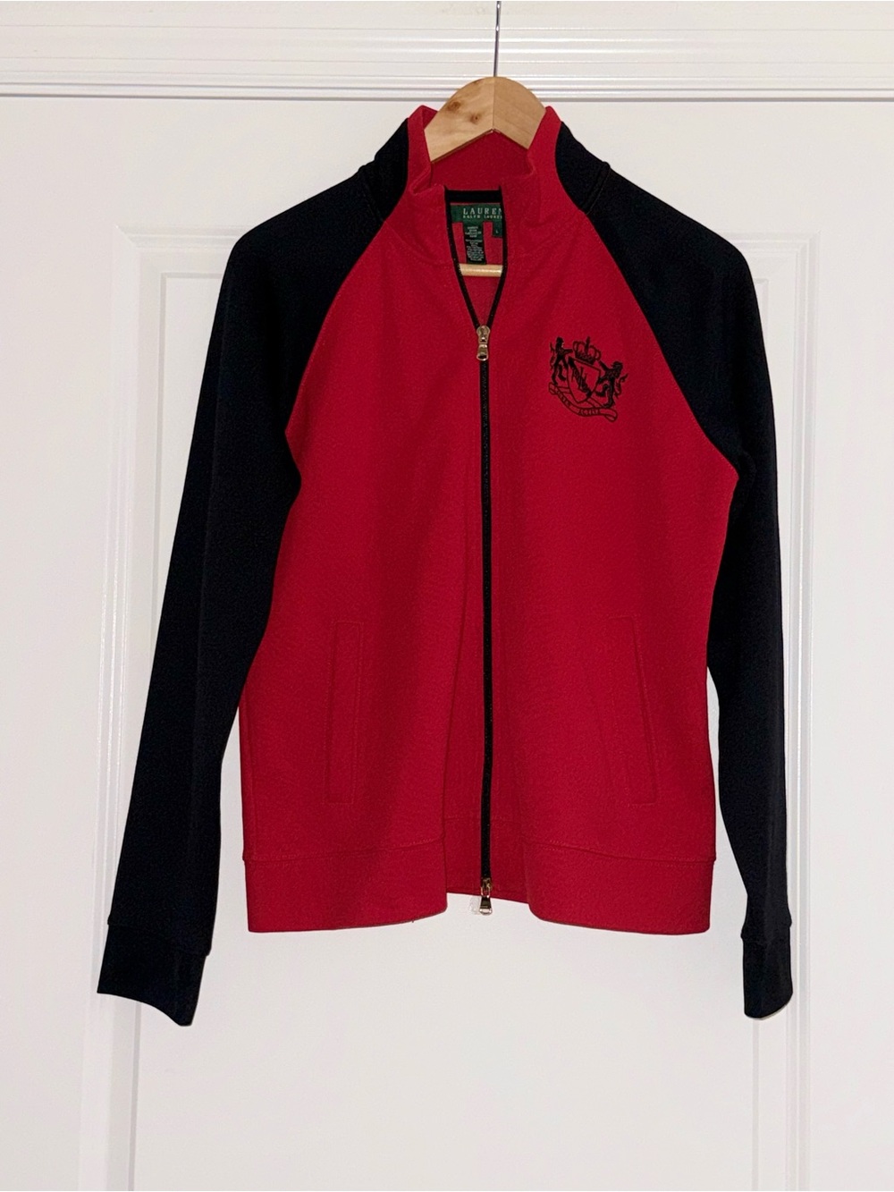 Lauren Ralph Lauren Active Jacket Womens L Red Black Crest Double Full Zip NWOT